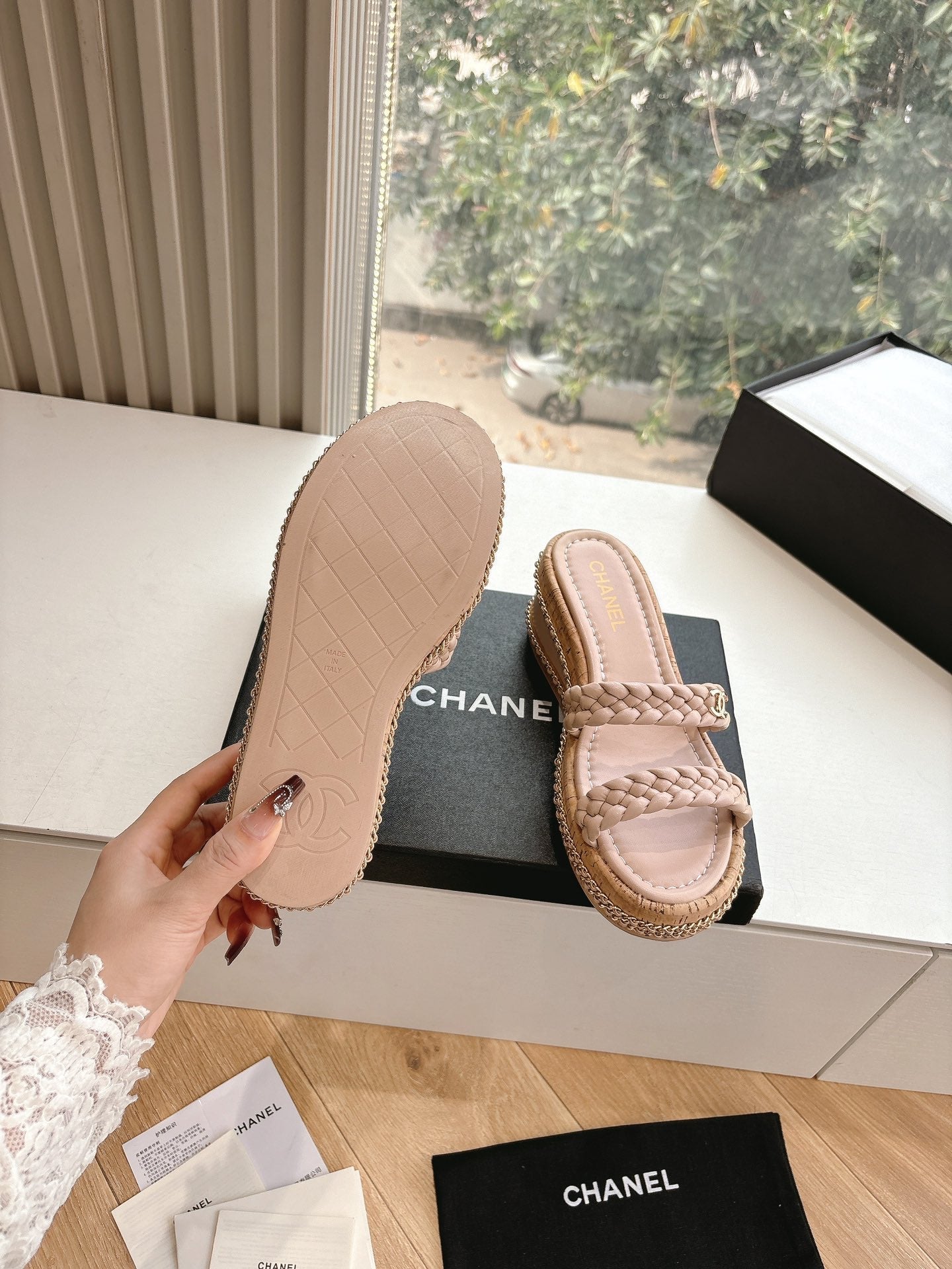 CC Sandals Pink   braided 6cm lambskin 202890