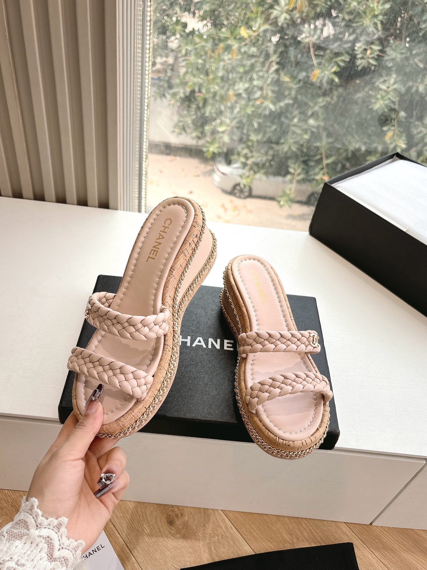 CC Sandals Pink   braided 6cm lambskin 202890