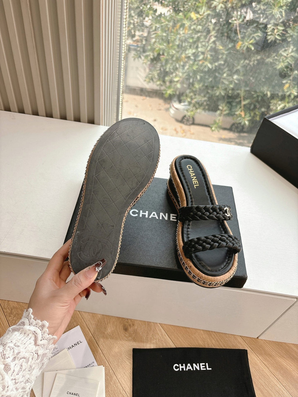 CC Sandals Black   braided 6cm lambskin 202892