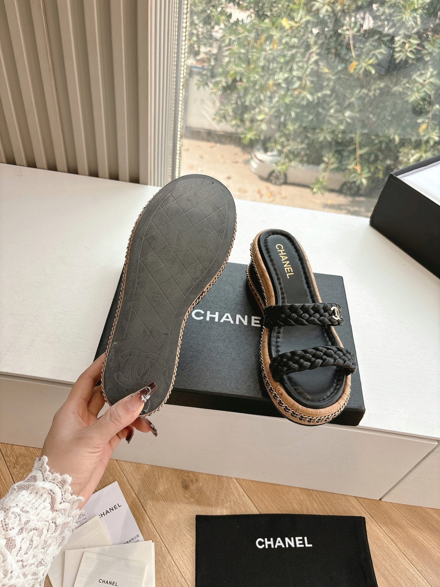 CC Sandals Black   braided 6cm lambskin 202892