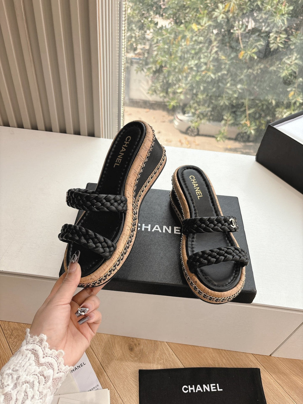 CC Sandals Black   braided 6cm lambskin 202892