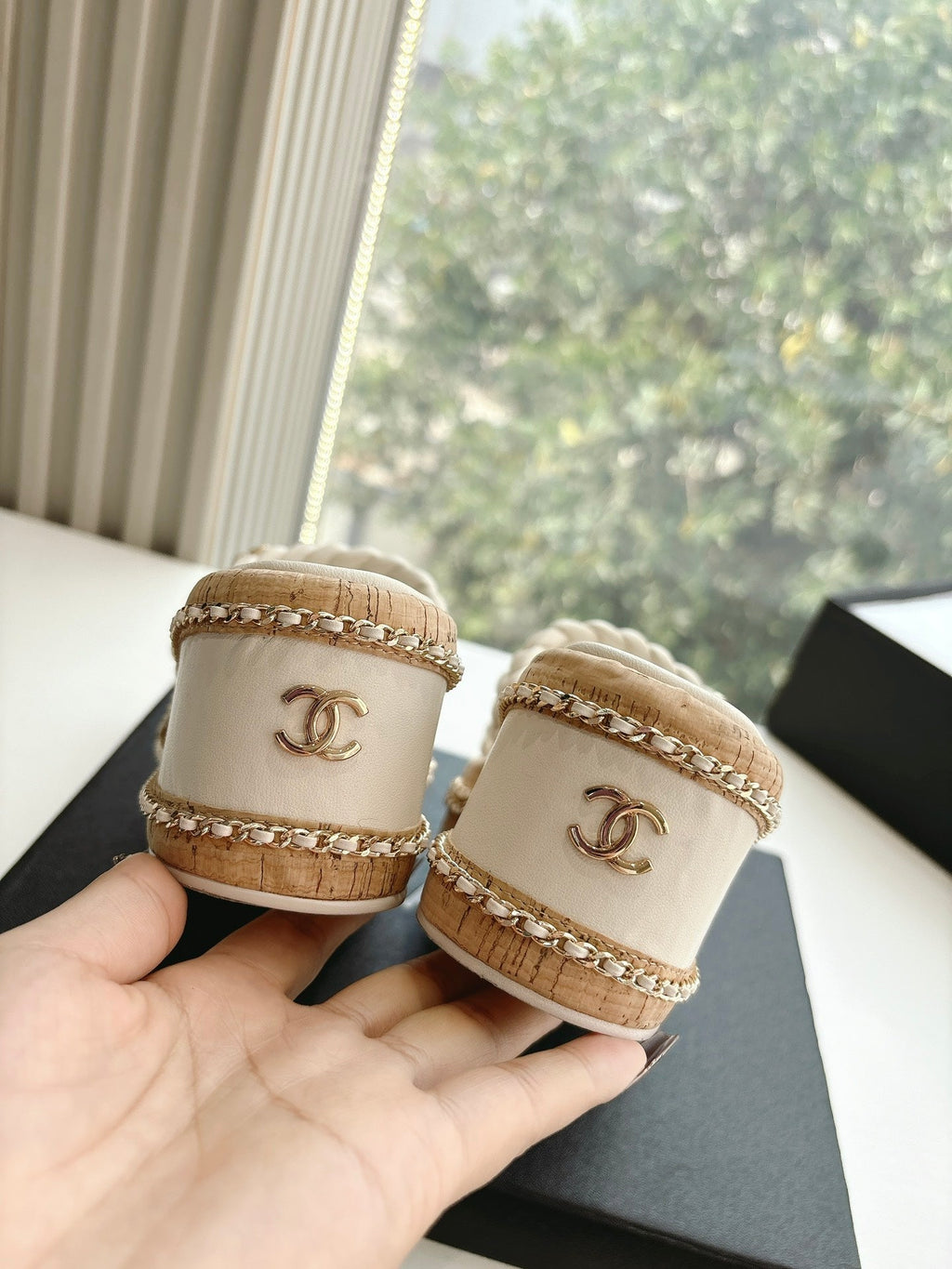 CC Sandals Cream   braided 6cm lambskin 202893