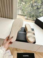 CC Sandals Cream   braided 6cm lambskin 202893