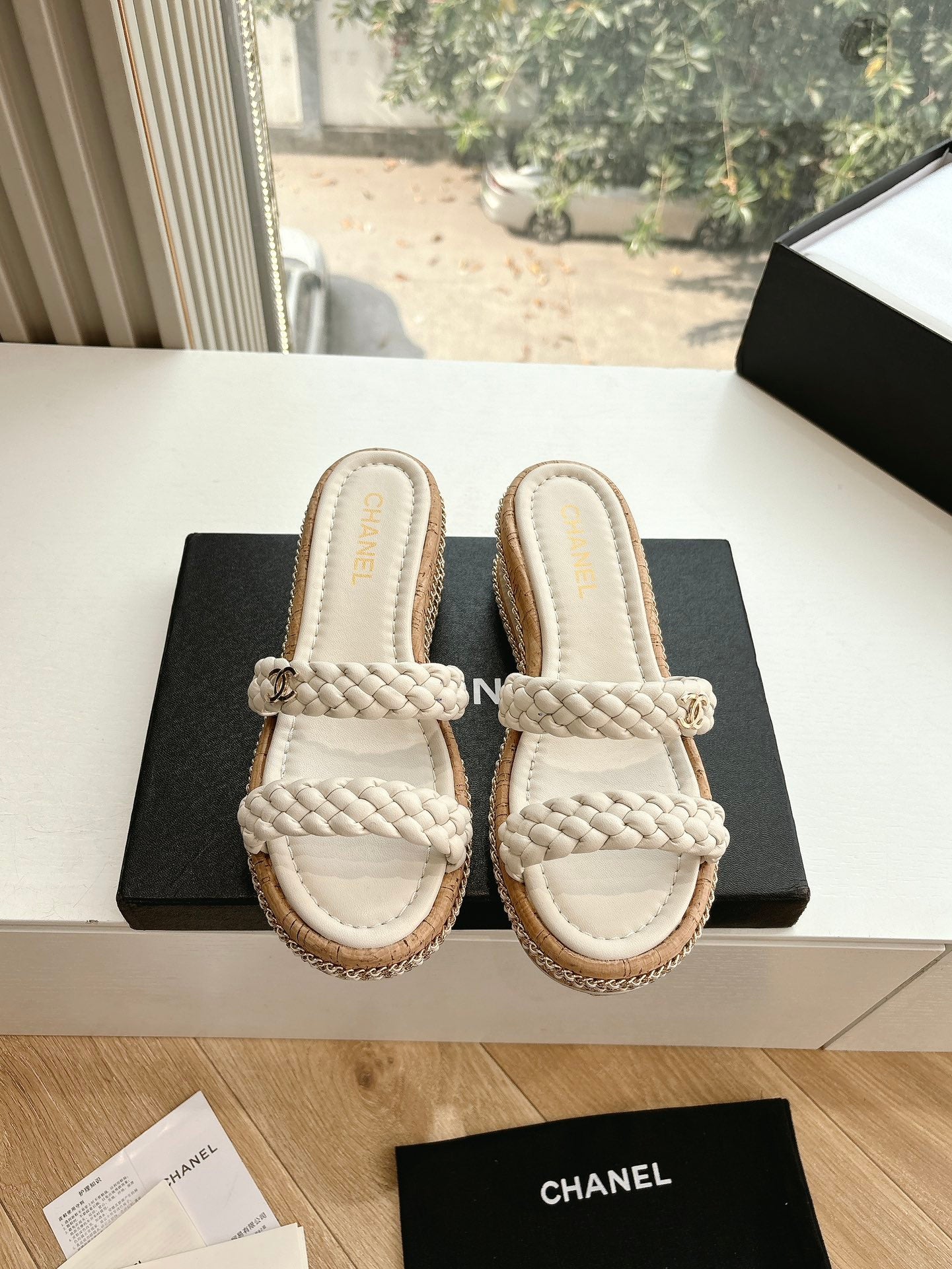 CC Sandals Cream   braided 6cm lambskin 202893