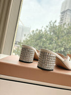 Miu White Croc Embossed Slide Sandals with Embellished Heel 223916