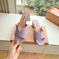 Miu Purple Croc Embossed Slide Sandals with Embellished Heel 223918