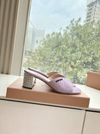 Miu Purple Croc Embossed Slide Sandals with Embellished Heel 223918