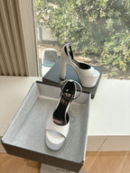 PLATFORM ANKLE STRAP HEELS IN WHITE SMOOTH CALFSKIN