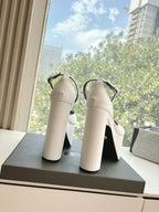 PLATFORM ANKLE STRAP HEELS IN WHITE SMOOTH CALFSKIN