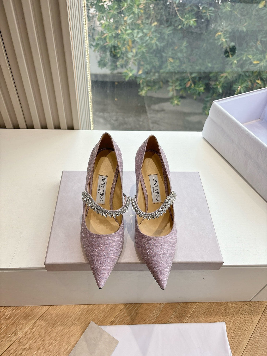 Jimmy Bing Pumps 85 with Crystals Muted Pink Glitter Fabric 547683
