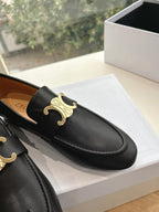 CELINE Buckle Triomphe Loafers Black Leather 285958