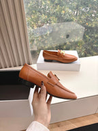 CELINE Buckle Triomphe Loafers Golden Leather