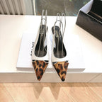 CELINE Slingback Leopard White Leather 285985
