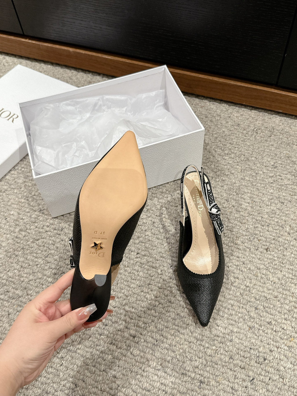 cd slingback 100 black raffia lambskin