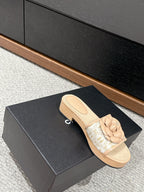 cc sandal flower white canvas beige calfskin