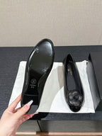 ballet flat flower black calfskin patent calfskin