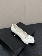ballet flat flower white calfskin black patent calfskin
