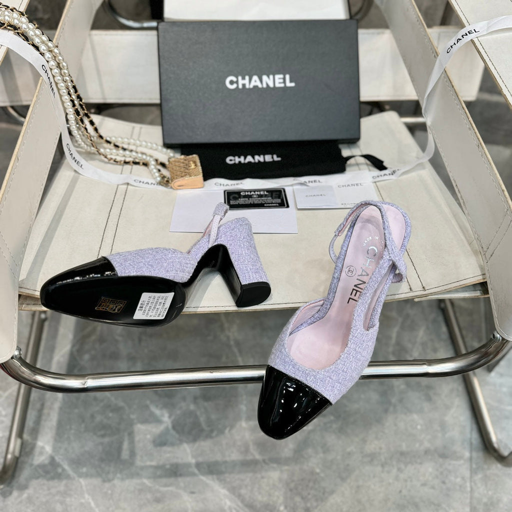 slingbacks 95 light violet tweed black patent calfskin