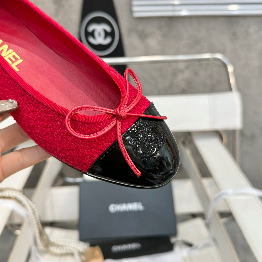 ballet flat red tweed black patent calfskin