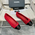 ballet flat red tweed black patent calfskin