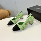 cc 25c slingback 65 green tweed black grosgrain 233615