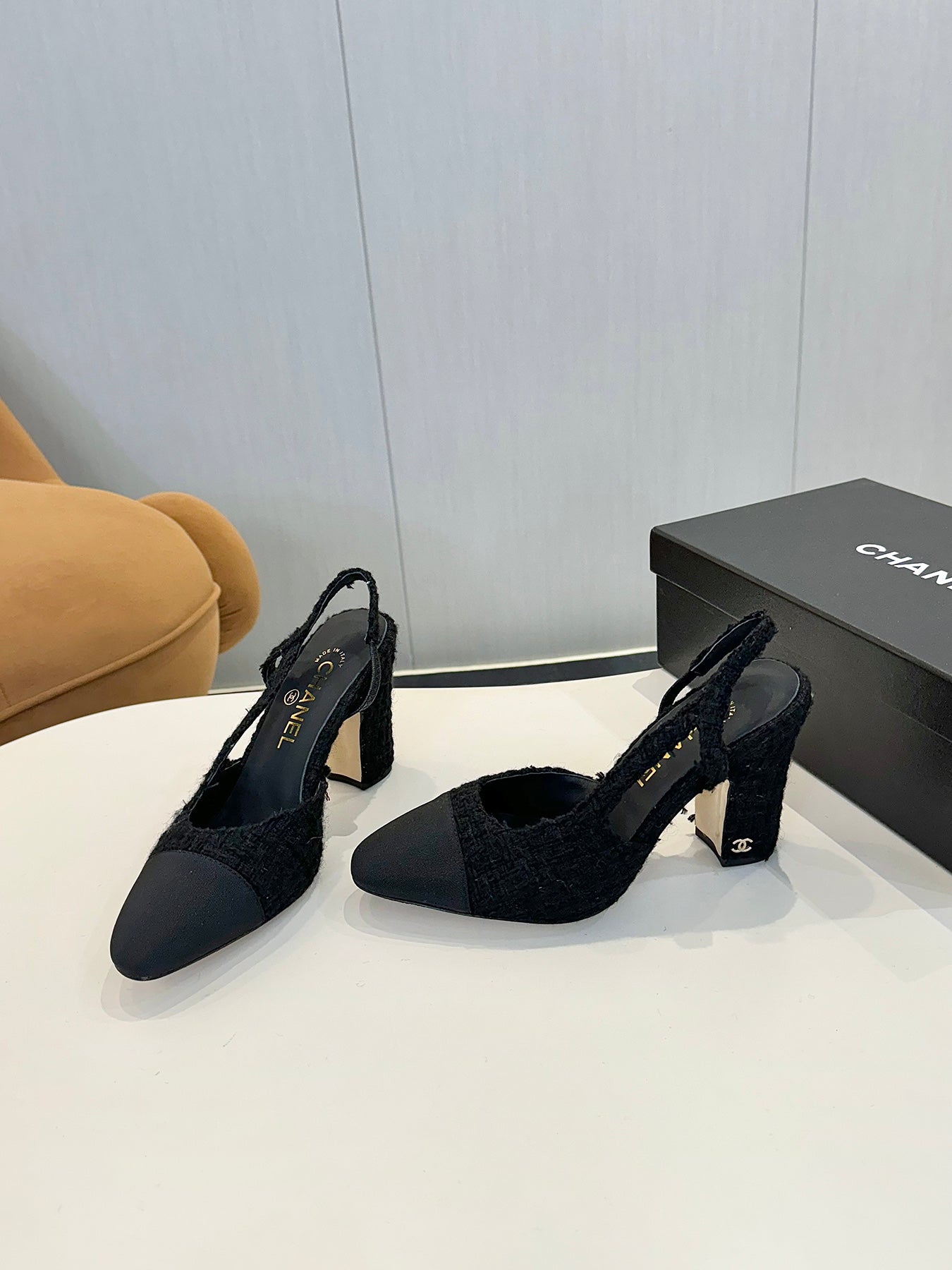 cc 25c slingback 90 black tweed black grosgrain 233617