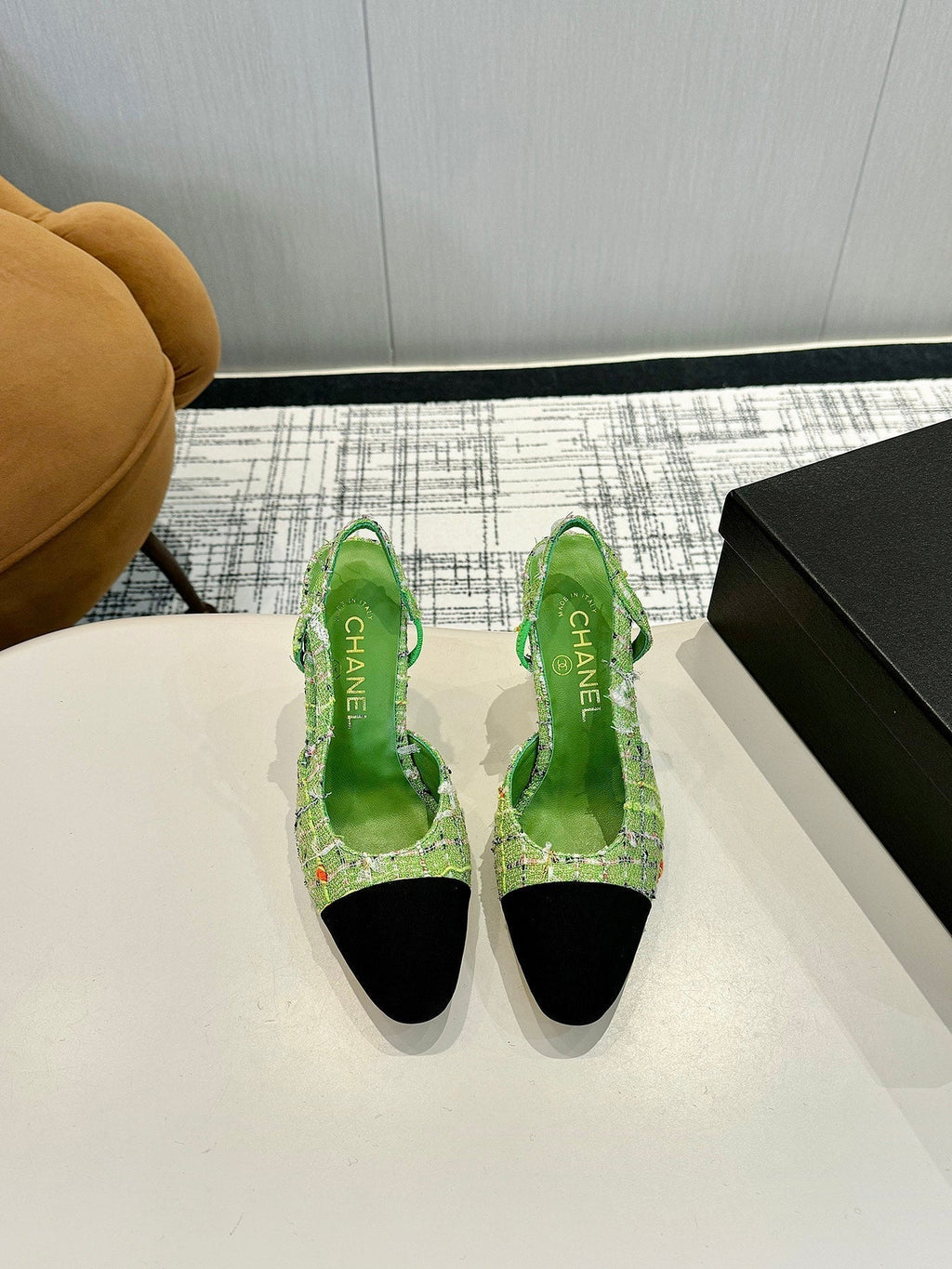 cc 25c slingback 90 green tweed black grosgrain 233620