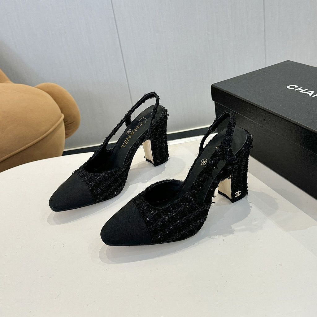 cc 25c slingback 90 black tweed black grosgrain 233621