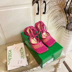 BV 26s Stretch Lace-Up Sandal 9cm Bright Pink Metallized Mesh Leather