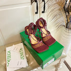 BV 26s Stretch Lace-Up Sandal 9cm Burgundy Metallized Mesh Leather