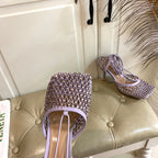 BV 26s Stretch Lace-Up Sandal 9cm Light Purple Metallized Mesh Leather
