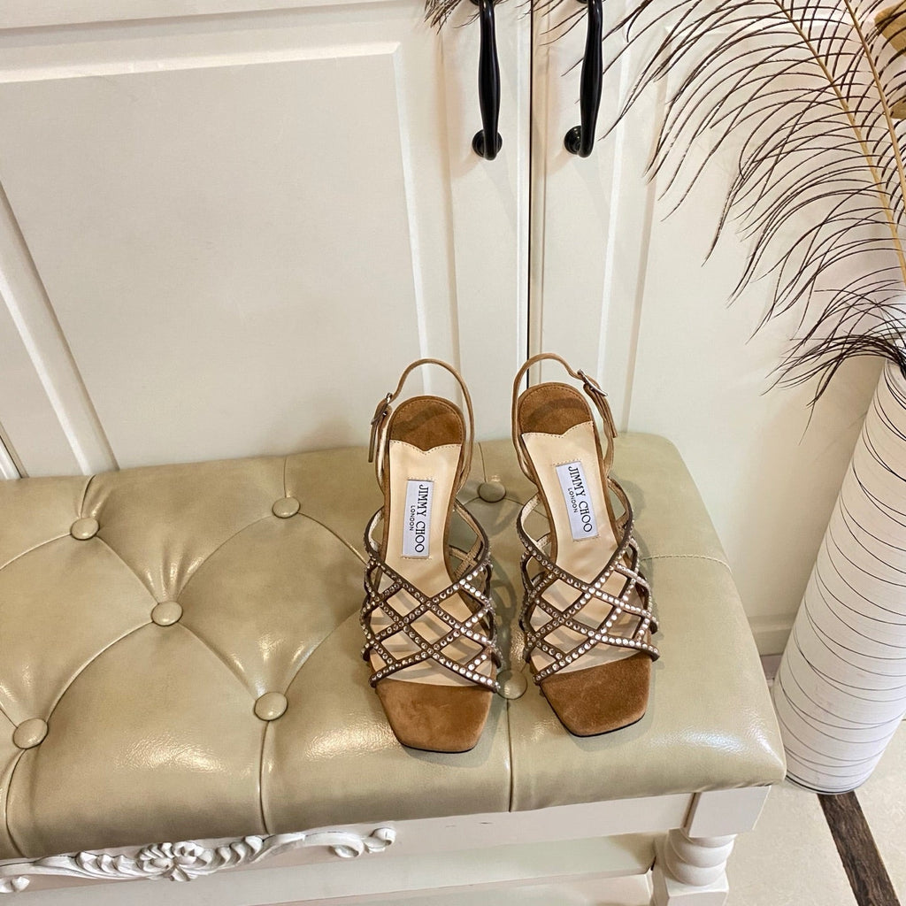 Jimmy Choo Saila Sandals 9cm Brown Sheepskin Suede 688232