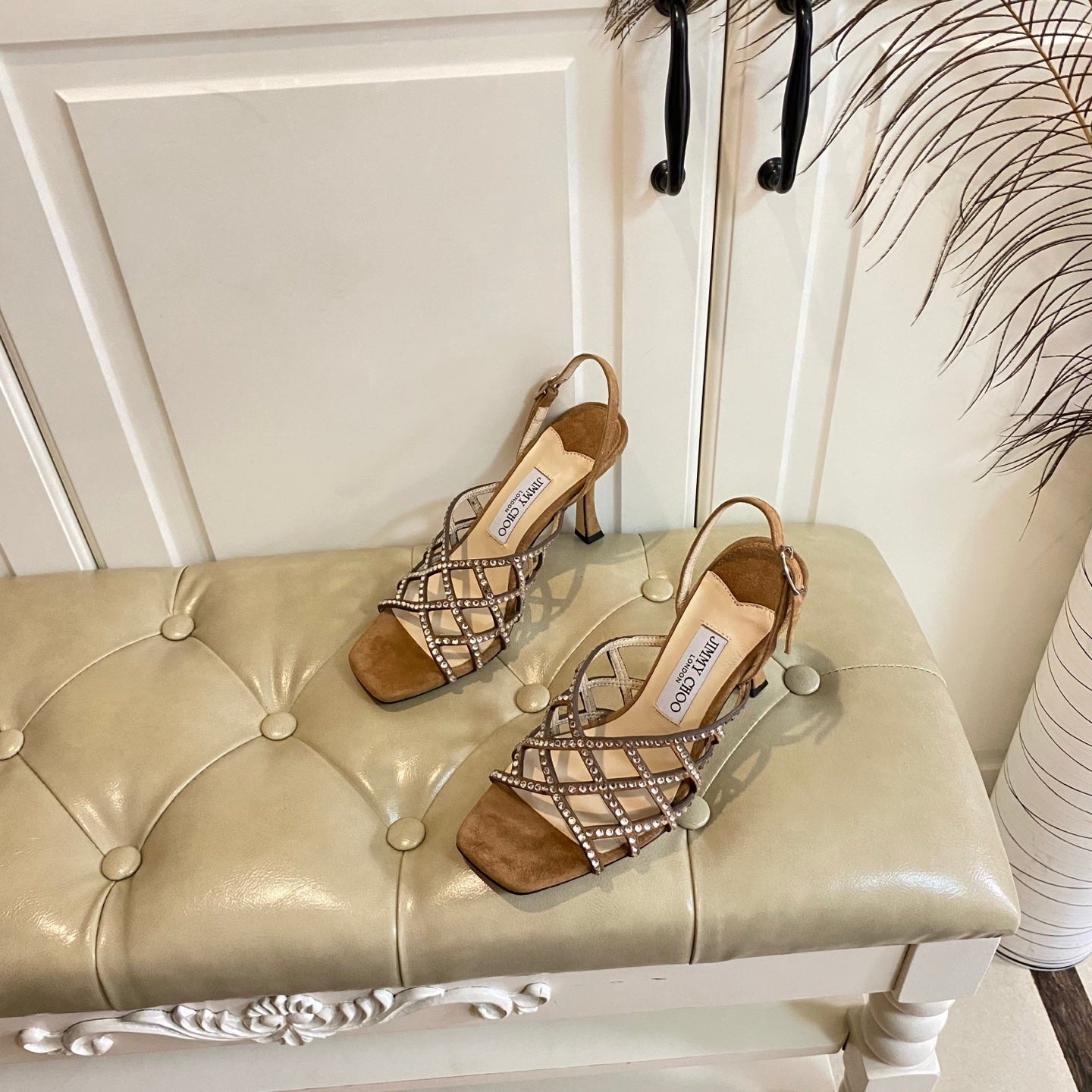 Jimmy Choo Saila Sandals 9cm Brown Sheepskin Suede 688232