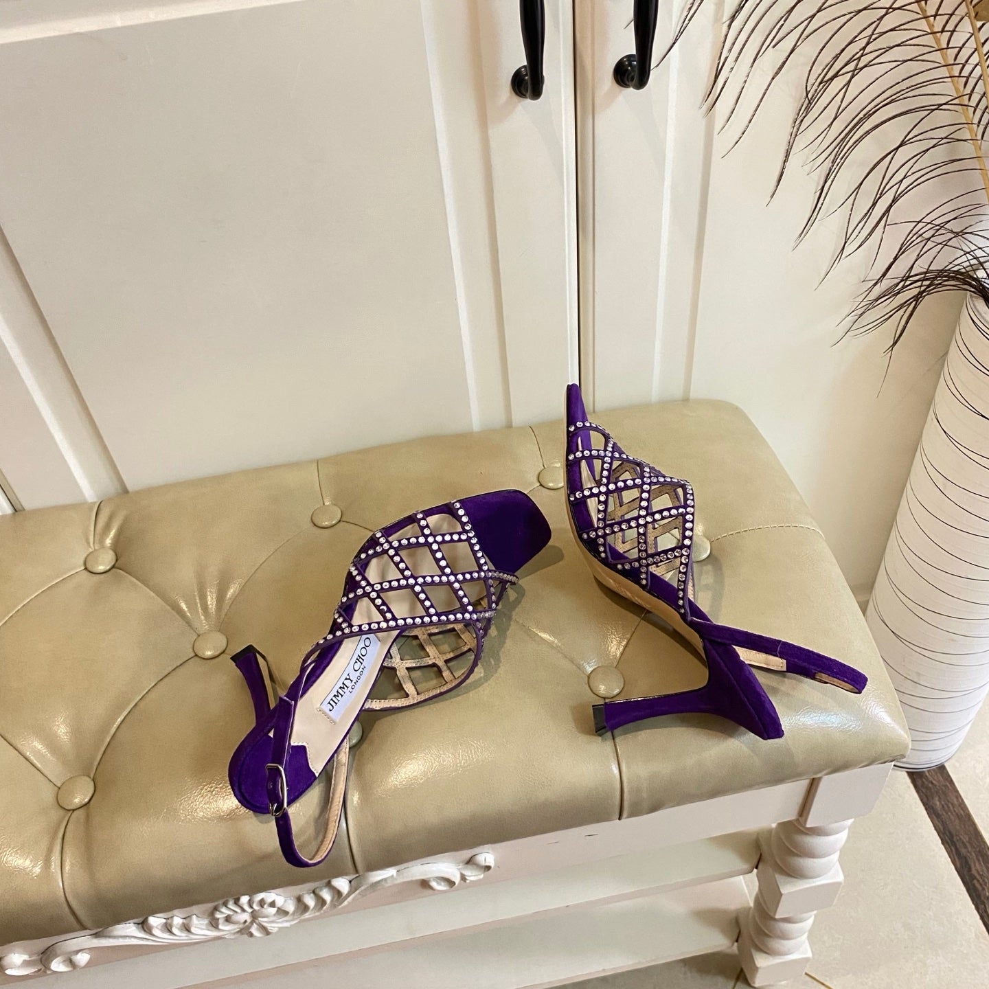 Jimmy Choo Saila Sandals 9cm Purple Sheepskin Suede 688234