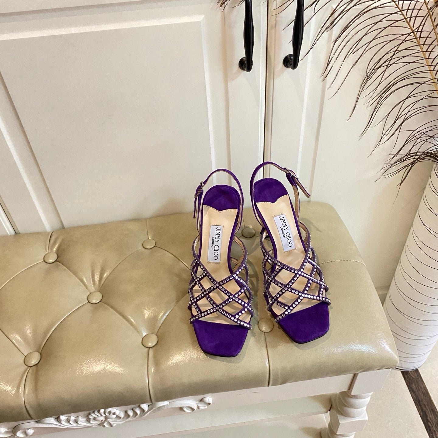 Jimmy Choo Saila Sandals 9cm Purple Sheepskin Suede 688234