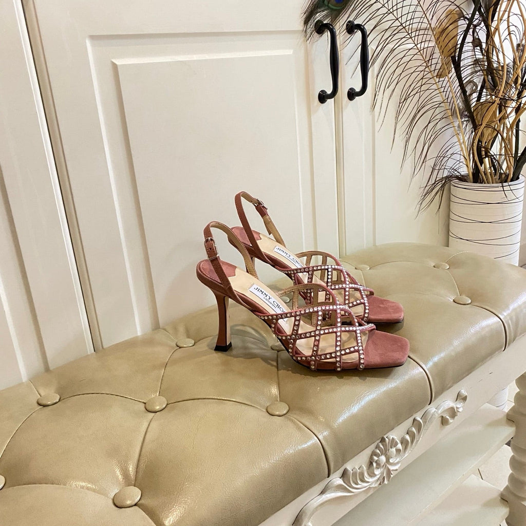 Jimmy Choo Saila Sandals 9cm Rust Sheepskin Suede 688235