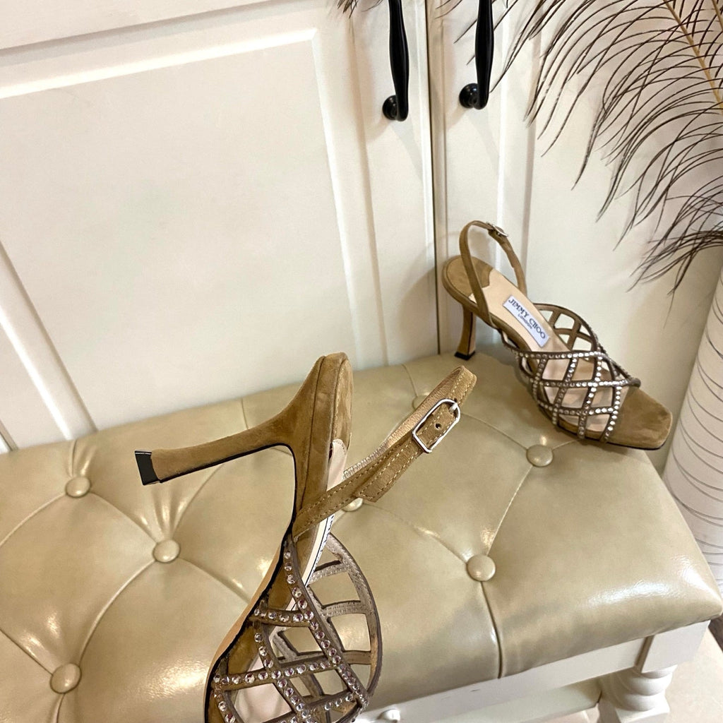 Jimmy Choo Saila Sandals 9cm Khahi Sheepskin Suede 688237