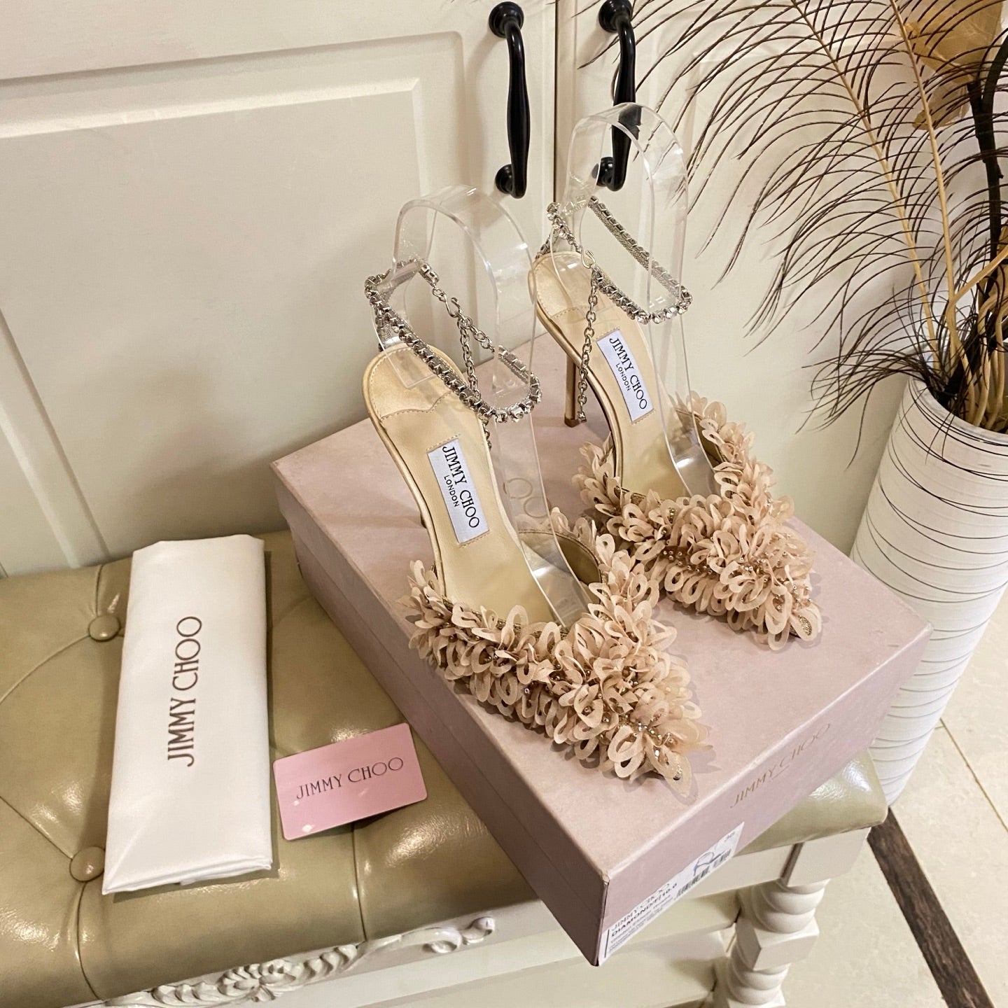 Jimmy Choo Saeda 100 Beige Lace Leather 688241
