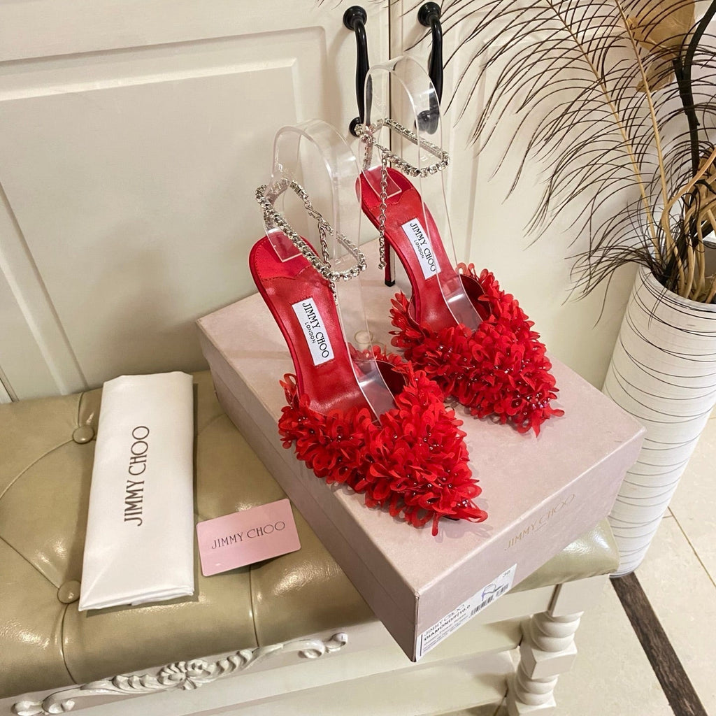 Jimmy Choo Saeda 100 Red Lace Leather 688242
