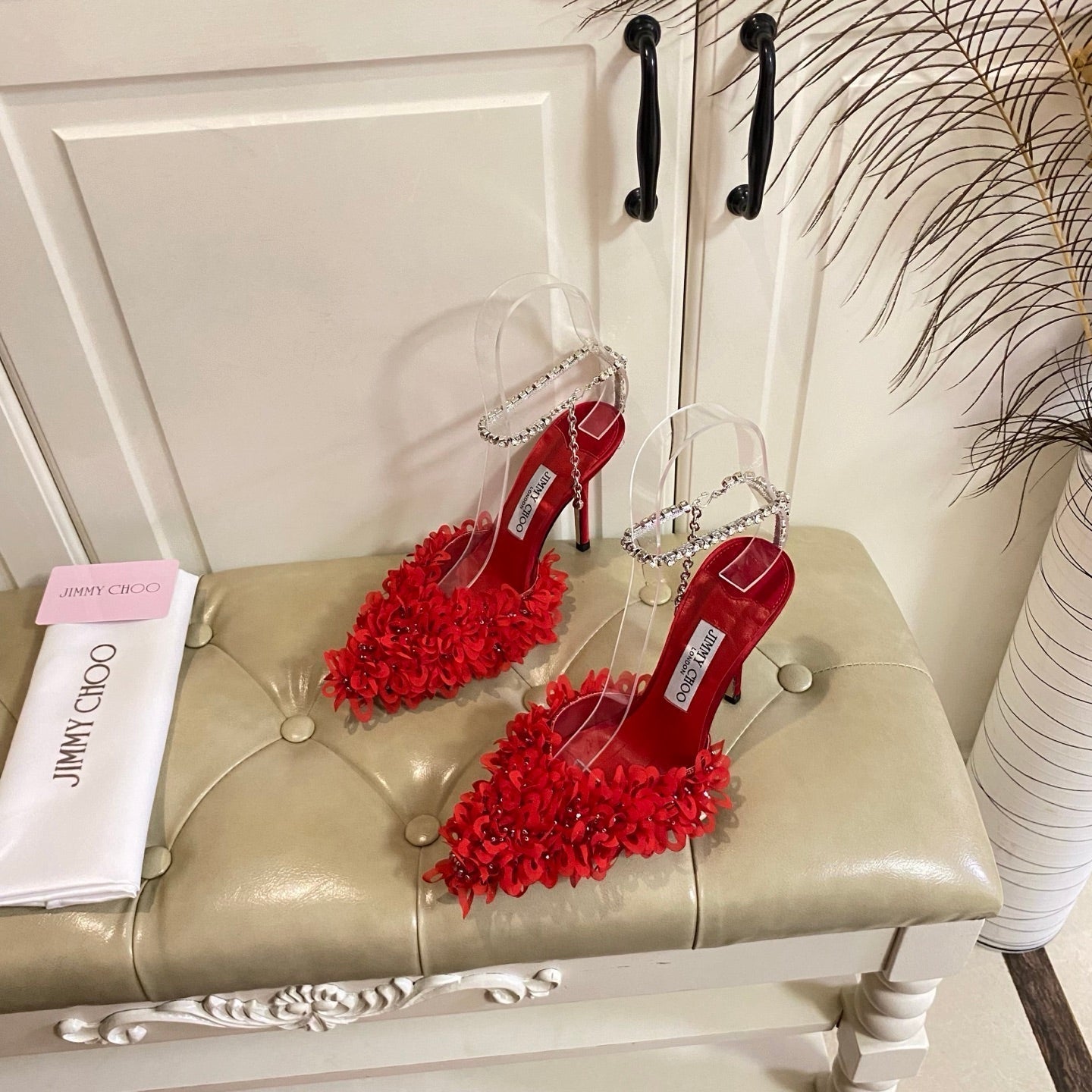 Jimmy Choo Saeda 100 Red Lace Leather 688242