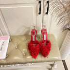 Jimmy Choo Saeda 100 Red Lace Leather 688242