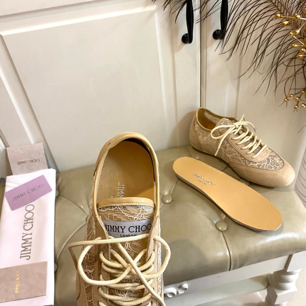 Jimmy Choo Sunny F Sneaker Beige Lace Leather 688247