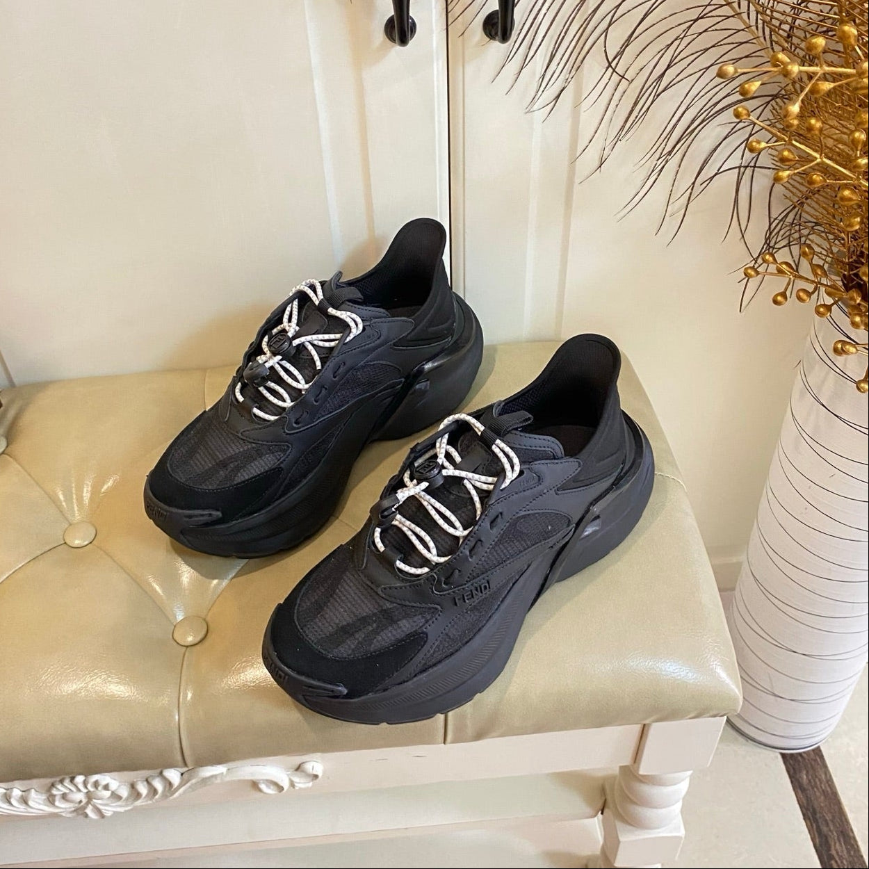 Fendi F-Light Sneakers Black Cowhide Mesh 688133