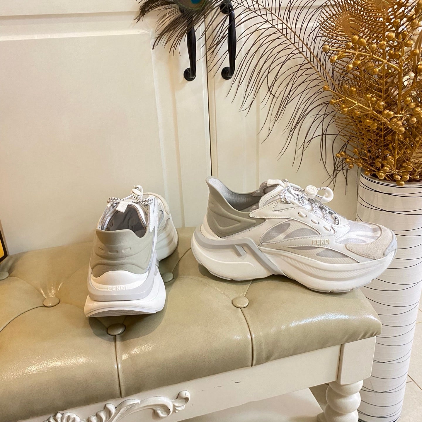 Fendi F-Light Sneakers White Cowhide Mesh 688134