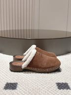 Miumiu 25 Shearling-trimmed Slipper Brown Suede Wool 547576