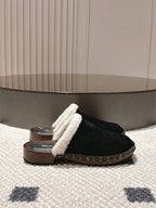 Miumiu 25 Shearling-trimmed Slipper Black Suede Wool 547578