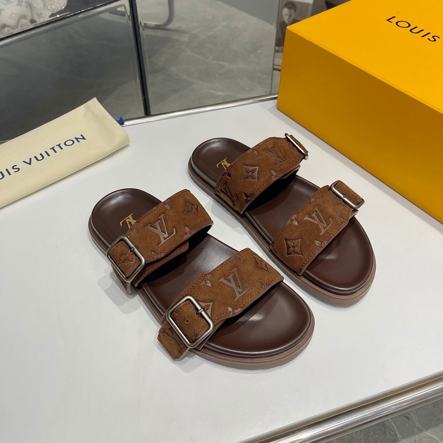 LV Venice Mule Dark Brown Suede Sheepskin 626703