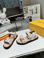 LV Sunset Flat Comfort Sandal Beige Monogram Jacquard Calfskin Cotton 626705