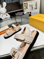 LV Sunset Flat Comfort Sandal Beige Monogram Jacquard Calfskin Cotton 626705