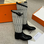 HM Jumping Boot In Black Mix White Calfskin And Mesh Fabric 973843